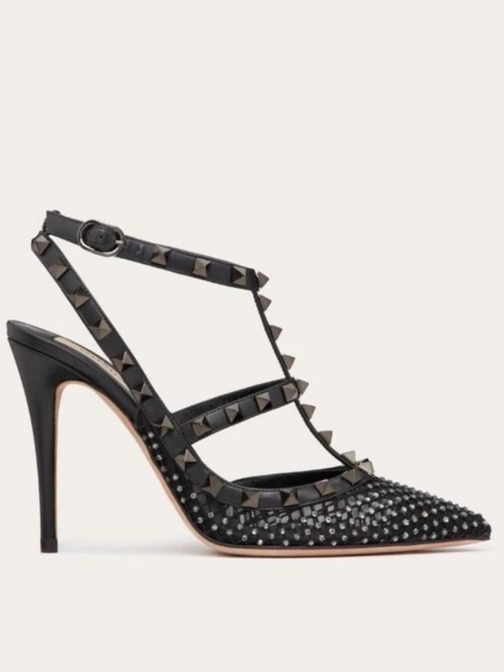 Valentino Rockstud Studded Crystal Mesh Caged Slingback Sandals Heels